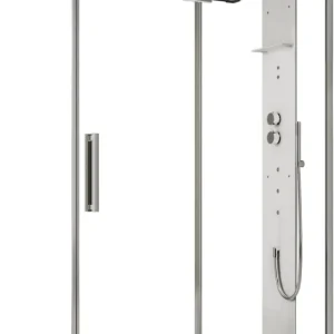 Douche à vapeur Ronal Mimesi Argent brillant Panneau avant Hardlite blanc mat avec tablette Bon Plan